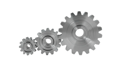 Realistic Metalic Three Gear Cogwheel Mechanism Isolated on Black Background