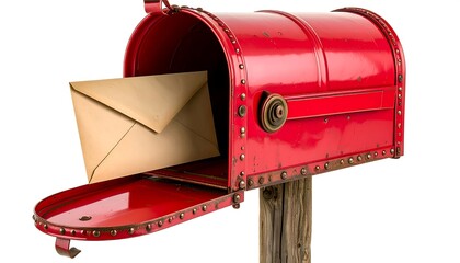 Red Mailbox Receiving Letter Outdoors