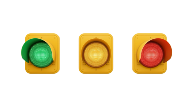 Isolated Detailed Rendered Three Traffic Light with Green Yellow and Red