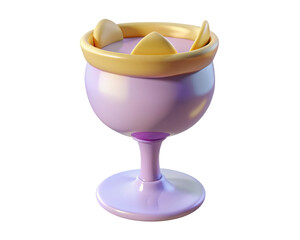 Stylized potion cauldron with lavender liquid and golden rim fun witchy concoction fantasy element 3d illustration isolated on transparent background