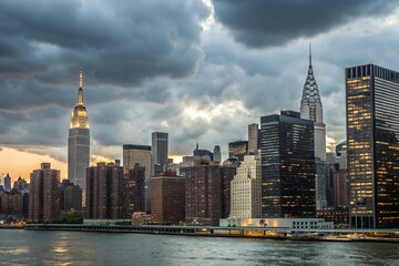 Obraz premium Manhattan skyline seen from east river on white background