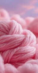 Close-up of pink yarn, soft and fluffy, resembling clouds