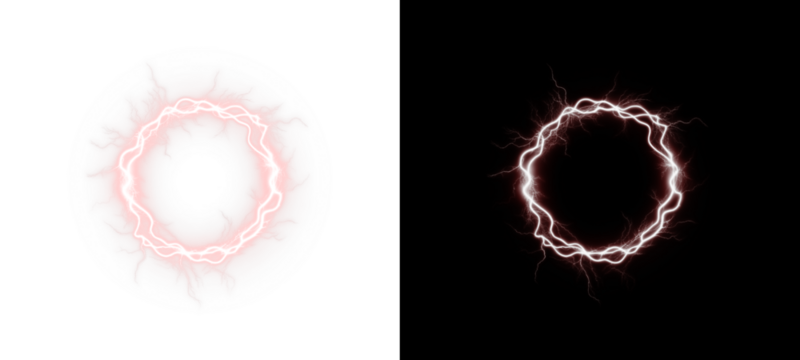 Magic, red, abstract, neon plasma ring spark glowing with electric lightning energy. Transparent portal PNG effect, futuristic thunder circle PNG Overlay for storm and shock design themes.