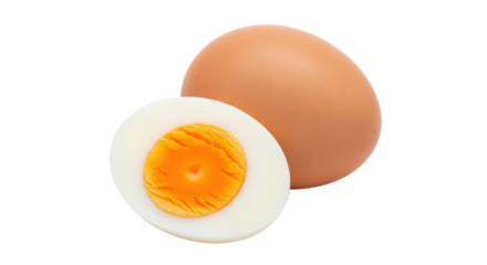 Isolated Hard Boiled Egg Whole and Half