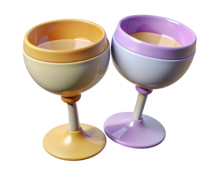 Two stylish cocktail glasses in pastel colors modern party celebration drink mockup design 3d illustration isolated on transparent background