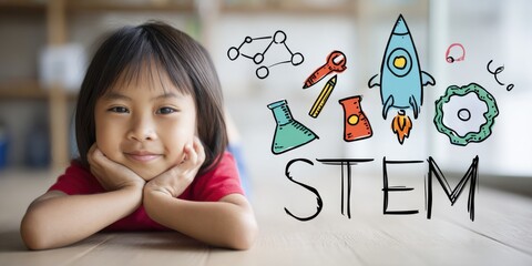 Young child engaged in STEM learning activity at home, showcasing interest in science and creativity