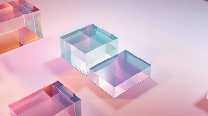 Abstract 3d background with holographic cubes. Transparent geometric shapes in vivid neon colors. Design for modern futuristic product presentation footage. - Powered by Adobe