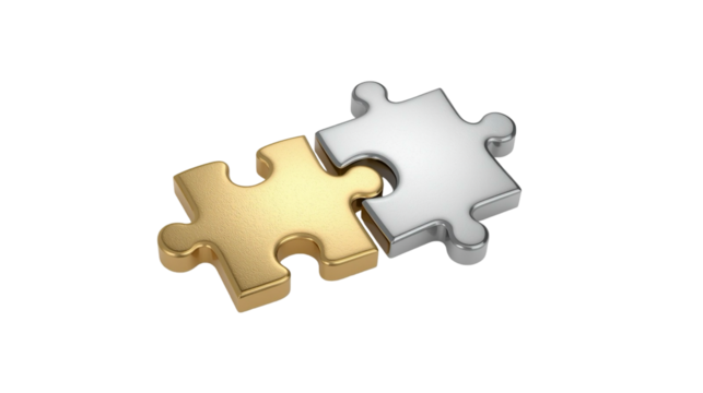 Realistic 3D Rendered Two Tone Puzzle Pieces Forming Business Solution Concept
