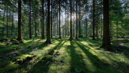 Sunlight streams through a dense forest (2)
