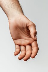 Close-up of male hand palm isolated on white background, minimalist anatomical study focusing on texture and surface details without visible knuckles or fingers