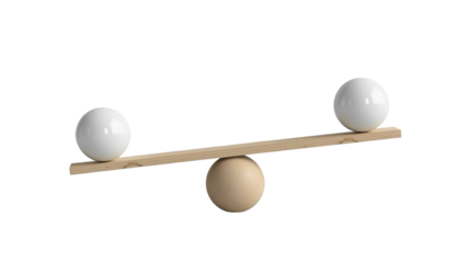 Minimalism Wooden SeeSaw Balance Scale with Ball Weights Concept Illustration