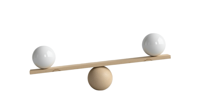 Minimalism Wooden SeeSaw Balance Scale with Ball Weights Concept Illustration