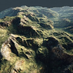 Obraz premium 3D mesh of hilly terrain with realistic texture