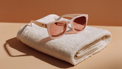 Light beige towel with pink sunglasses