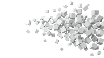 Abstract White Cube Explosion Concept on a Black Background Illustration