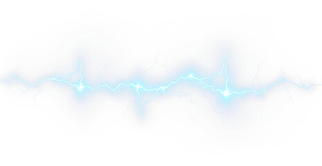 Lightning, electric, storm, power, strike blue bolt PNG effect on transparent background. Overlay PNG for thunder, energy, flash, shock, zap, electricity design.