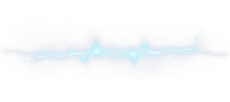 Lightning, electric, storm, power, strike blue bolt PNG effect on transparent background. Overlay PNG for thunder, energy, flash, shock, zap, electricity design.