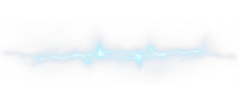 Lightning, electric, storm, power, strike blue bolt PNG effect on transparent background. Overlay PNG for thunder, energy, flash, shock, zap, electricity design.