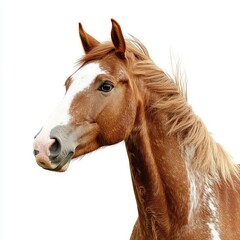 Obraz premium Close-up of a reddish-brown horse's head and neck, with white markings