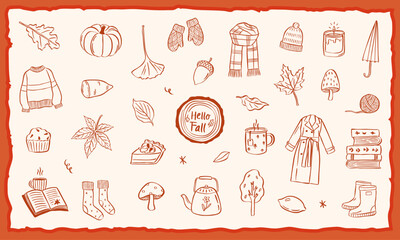 autumn fall season elements doodle sketch hand drawn illustration