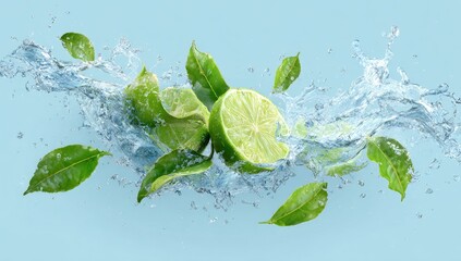 Fresh limes in water splash (1)