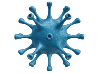Microscopic 3d render of a blue virus particle, Isolated On Transparent Background