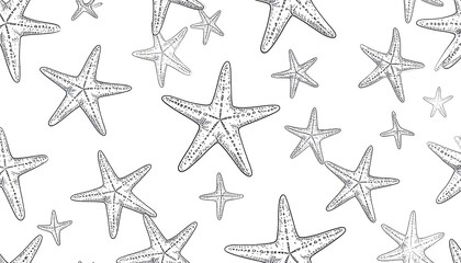 Seamless pattern of hand-drawn starfish