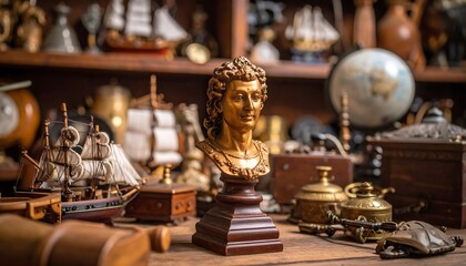 Antique bust decorated wooden display