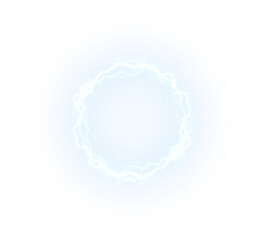 Abstract, set, magic, neon, night plasma portal power with realistic ring and round shine. Electric PNG lightning, glowing PNG Overlay on transparent background for storm, thunder and energy design.
