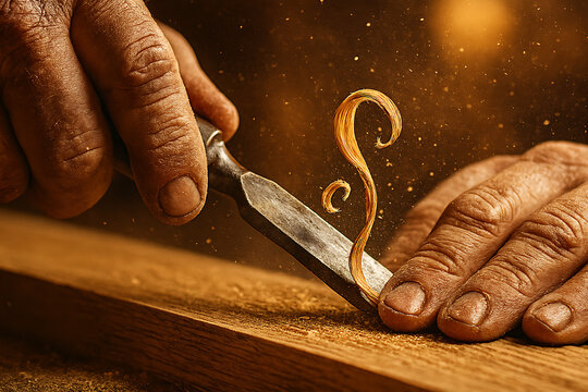 Wood carving artisan hands detail chisel woodworking craftsmanship skill carpentry fine art design project