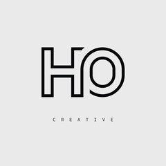 HO Creative Letter Logo – Minimal Line Monogram in Black Outline for Modern Branding Identity Design.