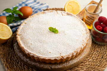 Nonna's Tart. Italian shortcrust pastry tart filled with lemon cream. Traditional recipe from the Italian nonna.