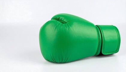 Single green boxing glove on white background