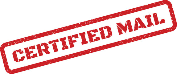 Distressed rectangular certified mail stamp illustration for official document, isolated object