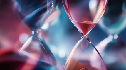 Colorful overlapping hourglasses with upward-flowing sand, depicting the unique perception of time in ADHD.