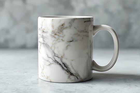 Clean white ceramic mug on marble canvas mockup  
