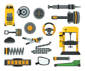Vector set of workshop tools illustration including wrench screwdriver hammer and pliers for mechanic and engineering designs.