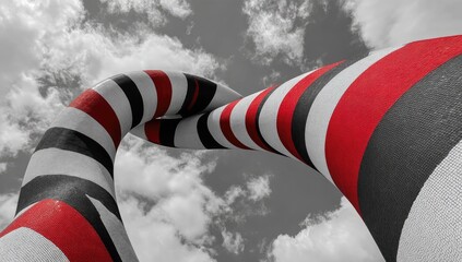 Striped legs against a cloudy sky