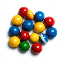 Colorful, glossy, smooth spheres clustered in a loose, circular arrangement against a white background