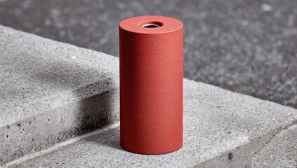 Russet cylinder on concrete steps