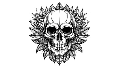 Obraz premium Skull with Floral Frame Illustration