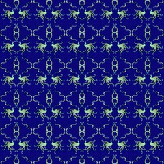 Elegant Thai Peacock Pattern on Deep Blue Background seamless floral pattern