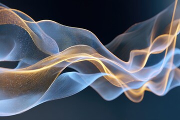 Fototapeta premium Abstract flowing ribbons of light, gold and blue, against a dark backdrop