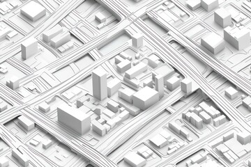 A grid-style road network in clipart vector style, perfect right angles and street blocks, neat and modern white-on-grey layout. 