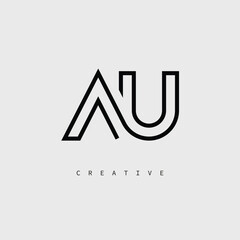 AU Creative Letter Logo – Minimal Line Monogram in Black Outline for Modern Branding Identity Design.