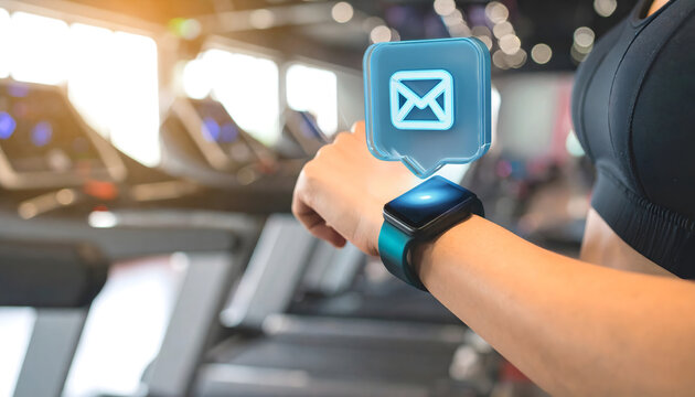 Hologram Message on Smartwatch While Running on Treadmill in Gym
