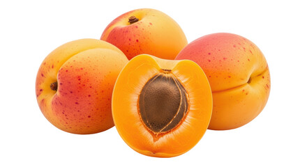 Isolated Apricots with a Cut Half