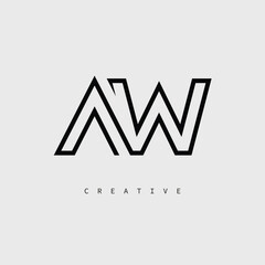 AW Creative Letter Logo – Minimal Line Monogram in Black Outline for Modern Branding Identity Design.