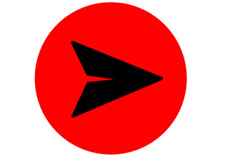 Red send button icon for message delivery concept on transparent background