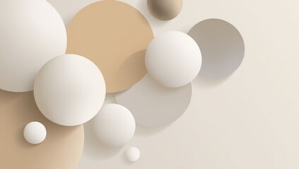 Abstract graphic design featuring layered circles in beige and white.  Soft shadows and 3D effect